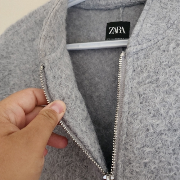Zara Boucle Bomber Jacket Blogger Coat Size XS in Light Gray - Picture 12 of 16